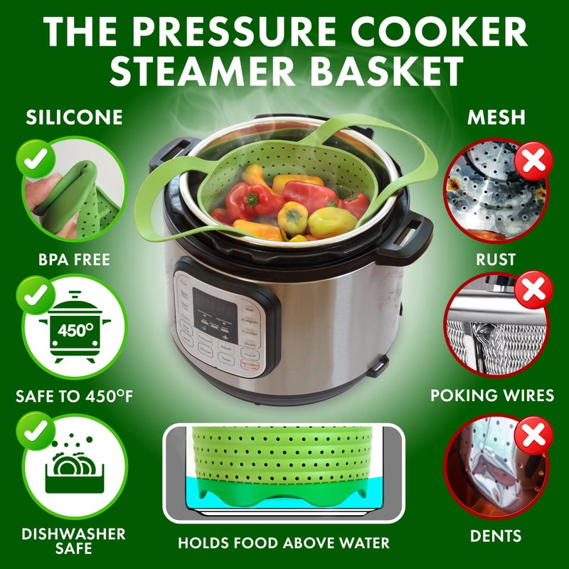 Avokado Silicone Steamer Basket for 8qt Instant Pot [3qt, 6qt avail], Ninja Foodi, Other Pressure Cookers - 100% Food Safe, BPA-Free, Dishwasher Safe Collapsible Vegetable Steamer Basket & Strainer - Image 2